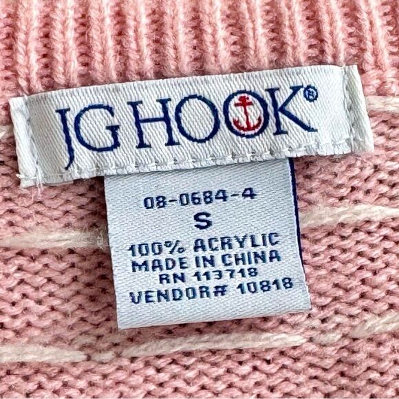 JG Hook Vintage Pink & White Tiny Polka Dot V-Neck Button Front Sweater. Small. - Picture 5 of 6